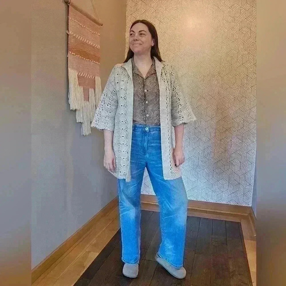 Sukyung Crocheted Cardigan in Off-White/ Tan - See Measurements - Picture 2 of 5